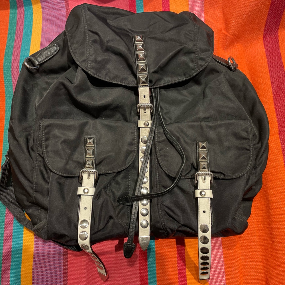 Prada vela backpack with white stud detail
